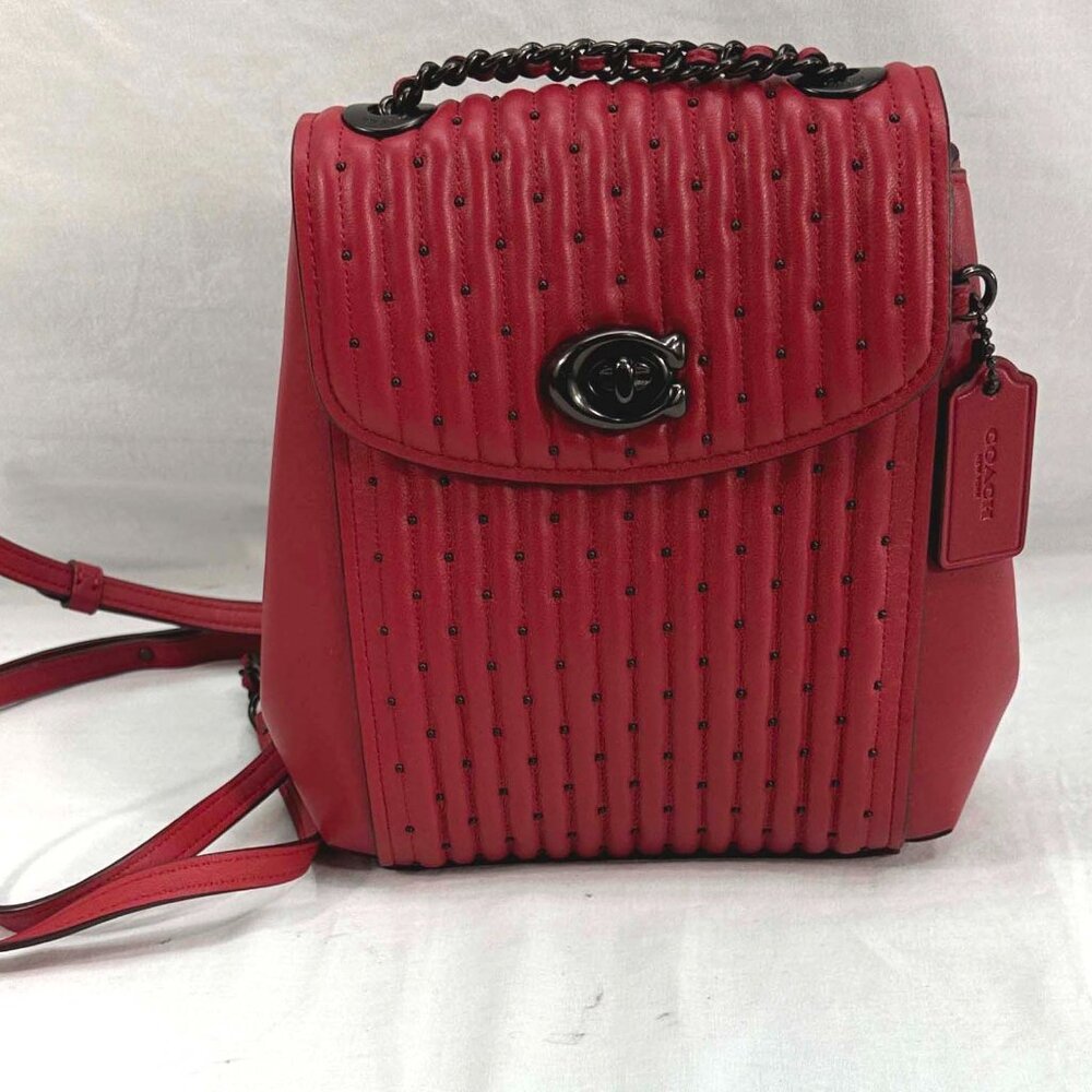 Coach Parker Red Apple Convertible Backpack 16 Quilting Rivets Shoulder Bag